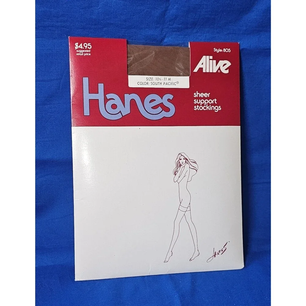 VTG Hanes Alive Sheer Support Nylon Stockings (Sz 10½-11 M) South Pacific - 805